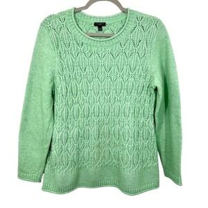 Talbots Large Petite Mint Pastel Green Pointelle Cable Knit Crewneck Sweater